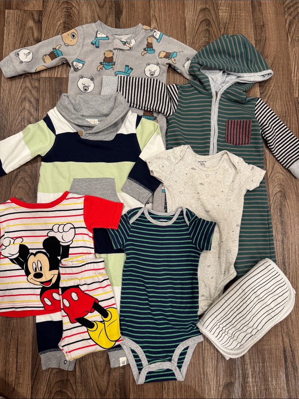 Carter's Navy & Green Striped Baby Bodysuit - 12 Months
